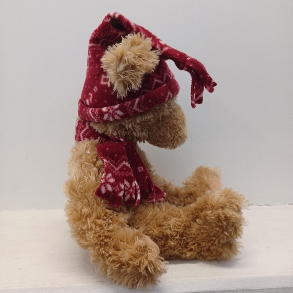 Russ Berrie Cranberry Brown Teddy Bear with Red Hat and Scarf Plush Stuffy - Picture 3 of 9
